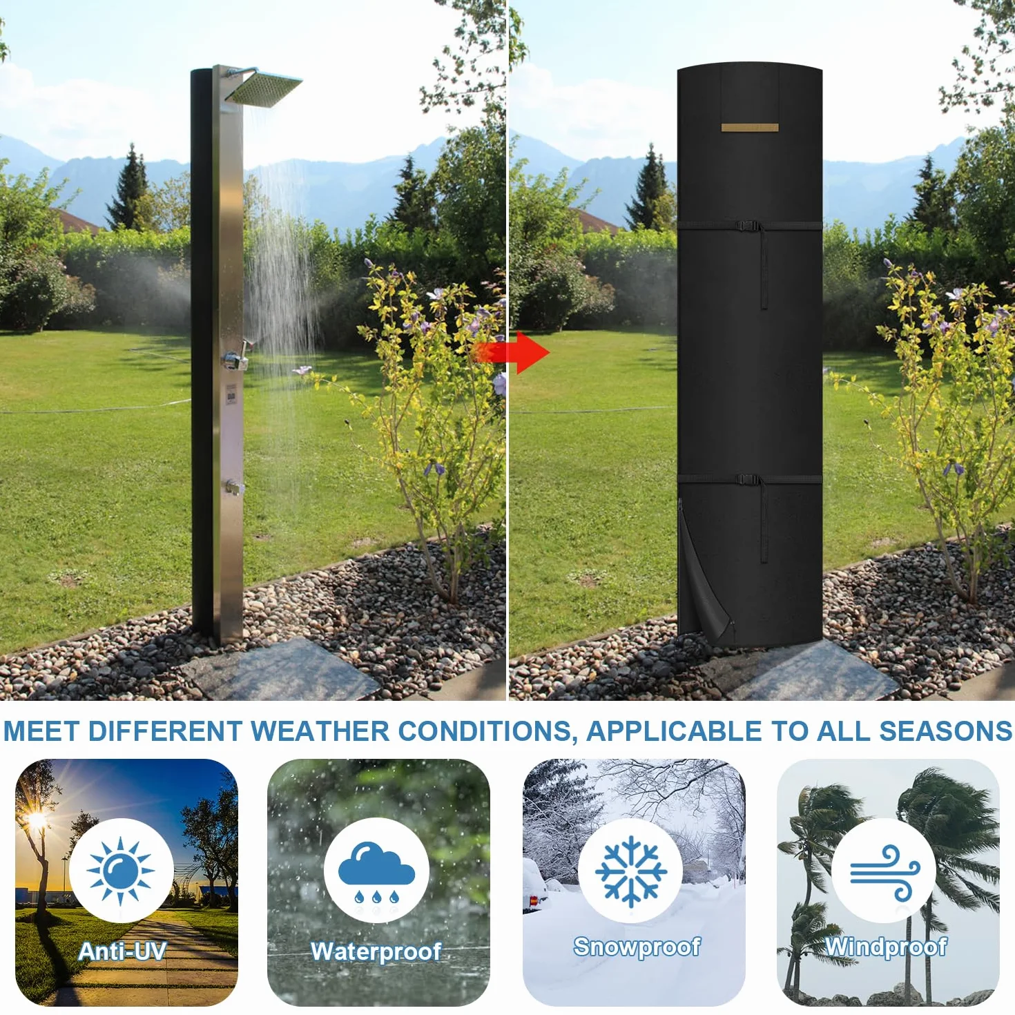 VANSHEIM Housse Protection Douche Solaire Extérieur 420D Oxford 220x67cm