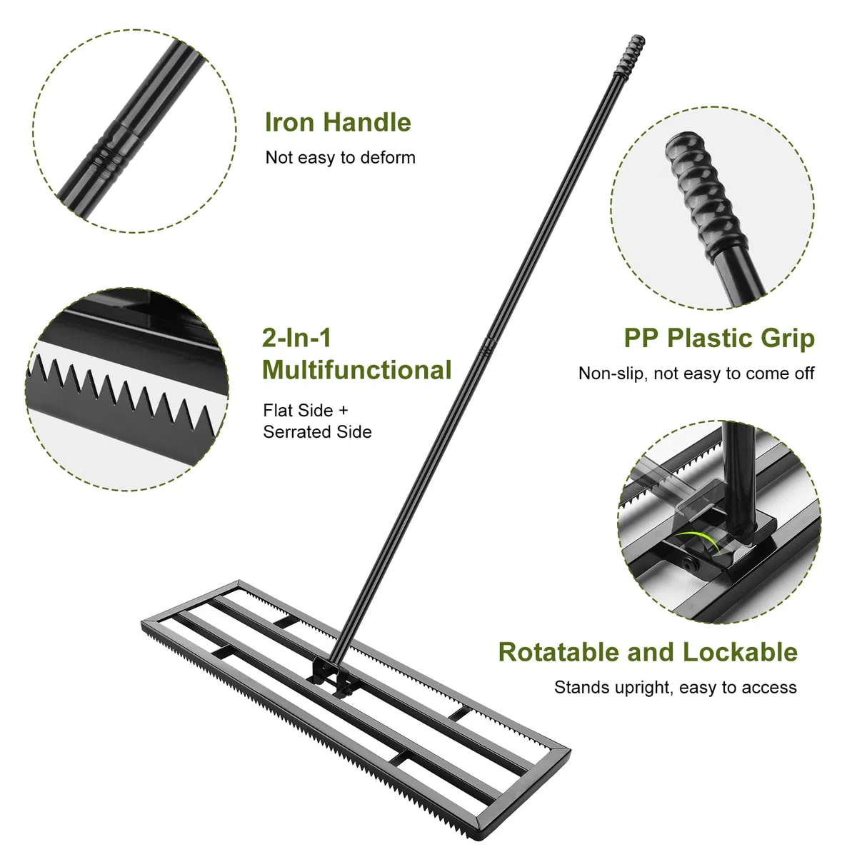 Râteau Nivellement Gazon 81x25cm Rateau de Nivellement de Pelouse avec 199cm Poignée Réglable et Surface Dentelée Raclette de Gazon Niveleur pour Jardin, Golf, Aménagement Extérieur