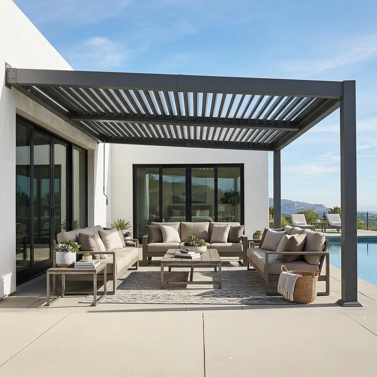 PURPLE LEAF Pergola Bioclimatique Adossée 3 x 4,25 m en Aluminium, Entretien Facile, Pergola Bioclimatique Murale avec Lames Orientables, Résistante UV et Pluie, Idéale pour Jardin et Patio, Gris