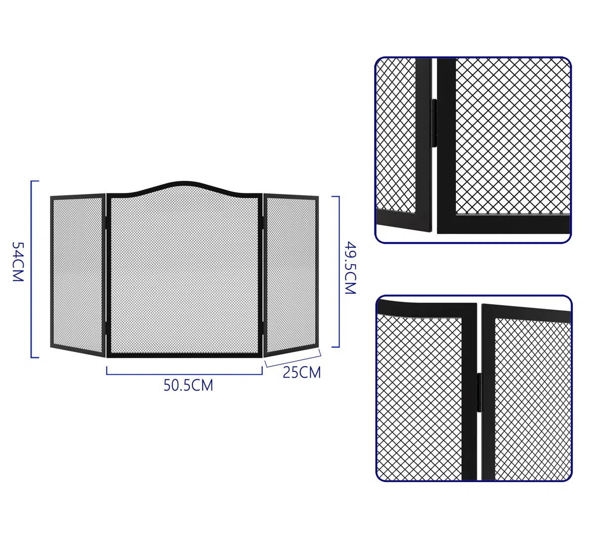 Pare-étincelles à 3 panneaux pour cheminée - Écran plat en fer - 102 cm de long x 54 cm de haut - Panneau en maille robuste pour cheminée ouverte, revêtement en poudre noire