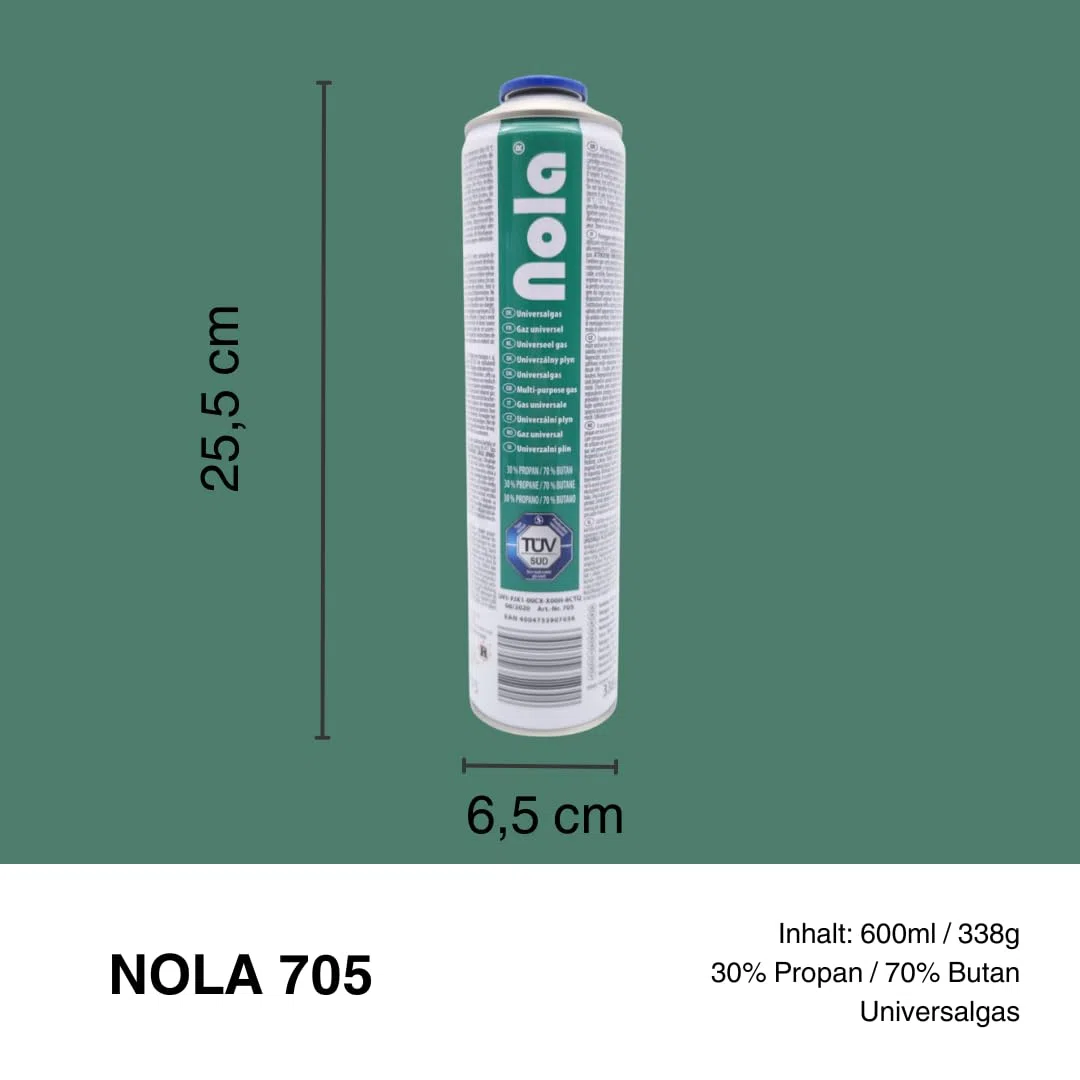 NOLA Lot de 4 cartouches de gaz universelles de 600 ml (338 g) – 70 % butane / 30 % propane – Valve à vis EN417 – Gaz de camping pour désherbeur, chalumeau, réchaud à gaz, barbecue à gaz et
