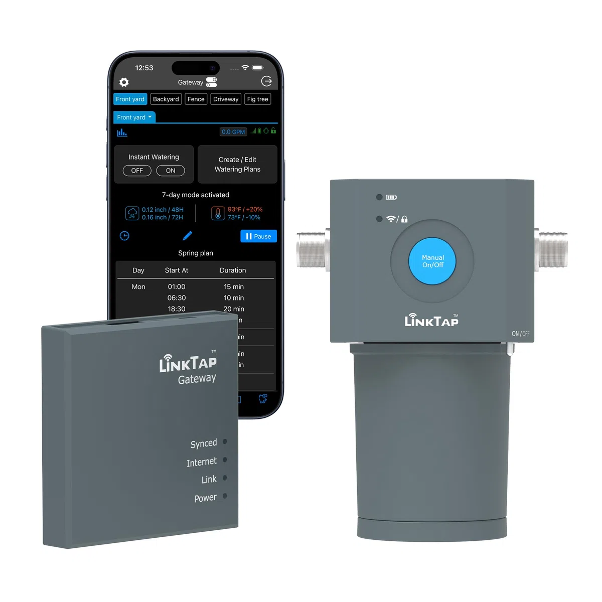 LinkTap 1 Voie ValveLinker & Gateway - Programmateur d'arrosage Intelligent à Piles, Contrôle via App, Arrosage Météo, Portée Radio supérieure au WiFi, IP66, Compatible Débitmètre 1" & 2"