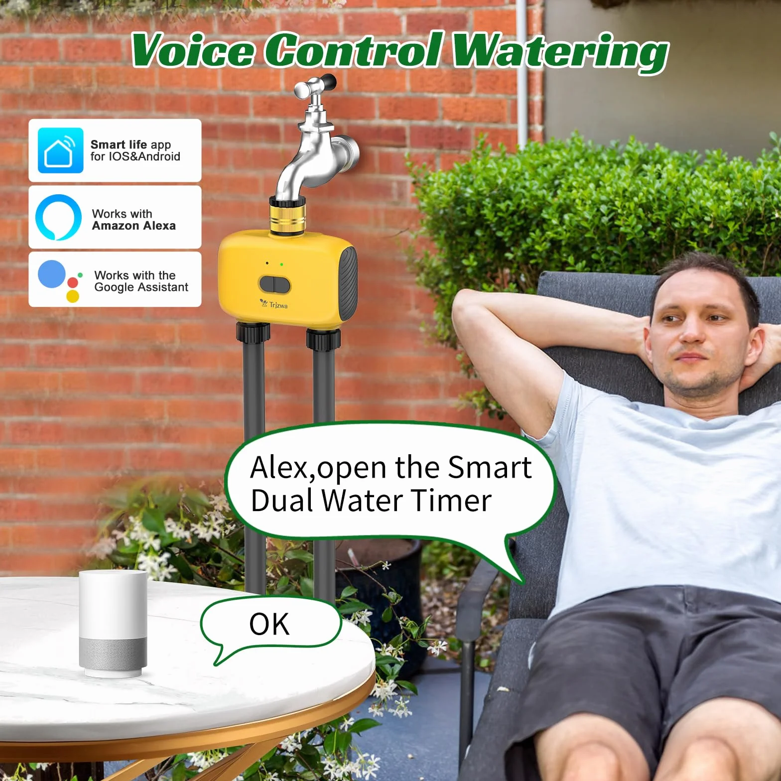 Programmateur Arrosage Automatique WiFi avec 2 Sorties pour Jardin, Pelouse, Programmable Arrosage Automatique de Plein Air,Système D'irrigation Intelligent avec WiFi Hub,Retardement de Pluie