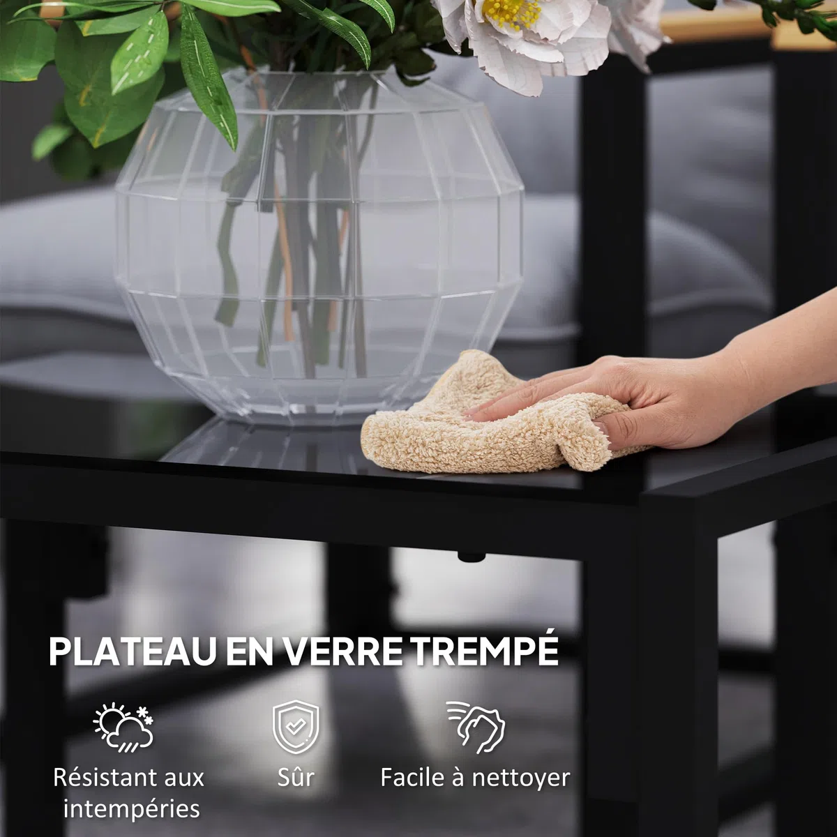 Outsunny Salon de Jardin extérieur 4 Personnes, 4 pièces avec canapé, 2 fauteuils et Table Basse en Verre trempé, Coussins Inclus, mobilier de Jardin Patio Balcon terrasse, Gris