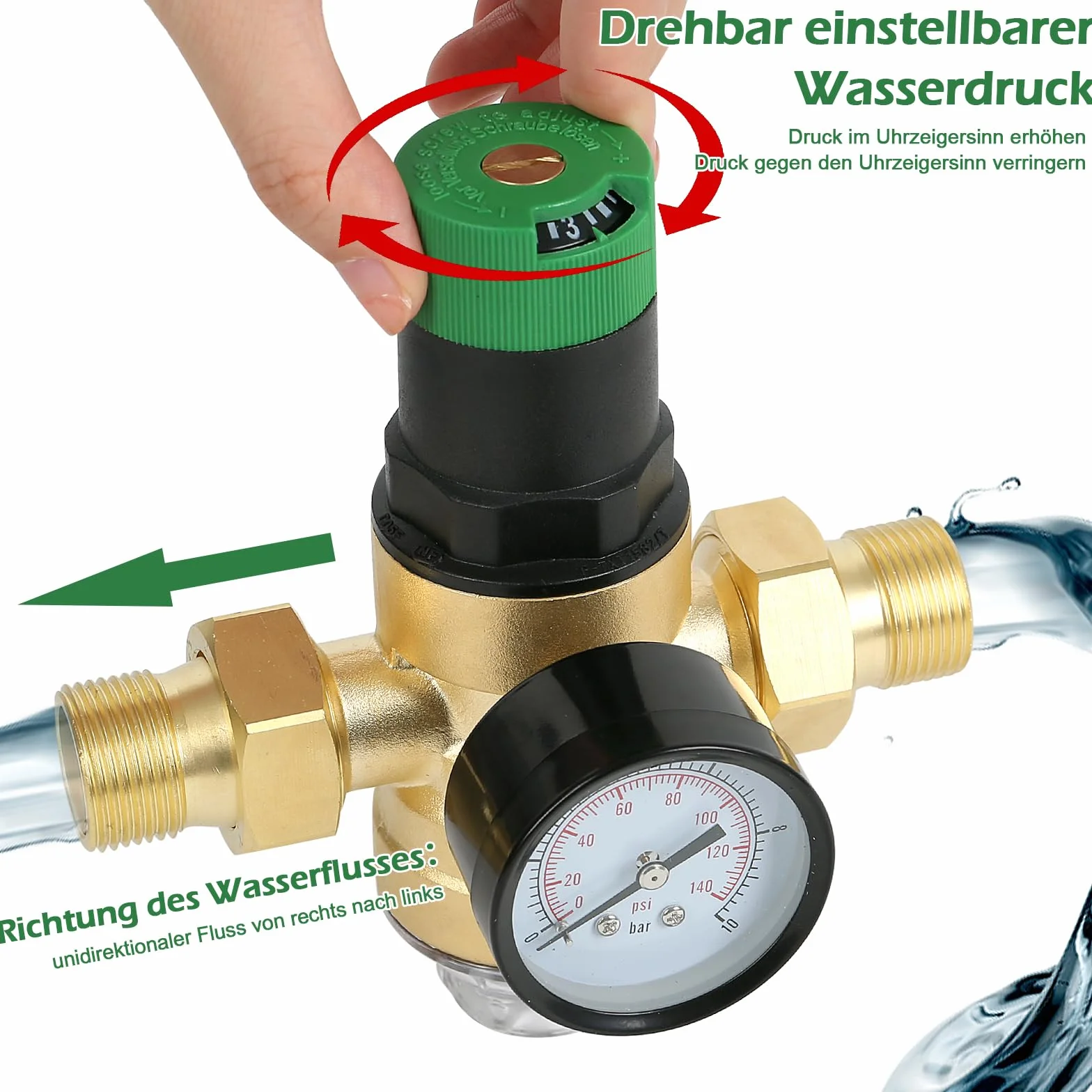 Réducteur de pression d'eau avec manomètre et filtre à tamis, réducteur de pression d'eau en laiton 3/4", filtre à eau avec réducteur de pression