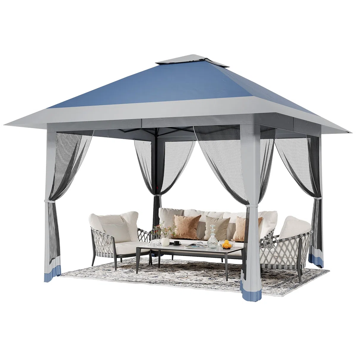 Garvee Tonnelle De Jardin 3,96x3,96m Pop-Up avec Moustiquaire – Toit Double Imperméable & Anti-UV – Hauteur Réglable – Abri Résistant pour Terrasse, Jardin, Patio, Camping – Sac De Transport Inclus
