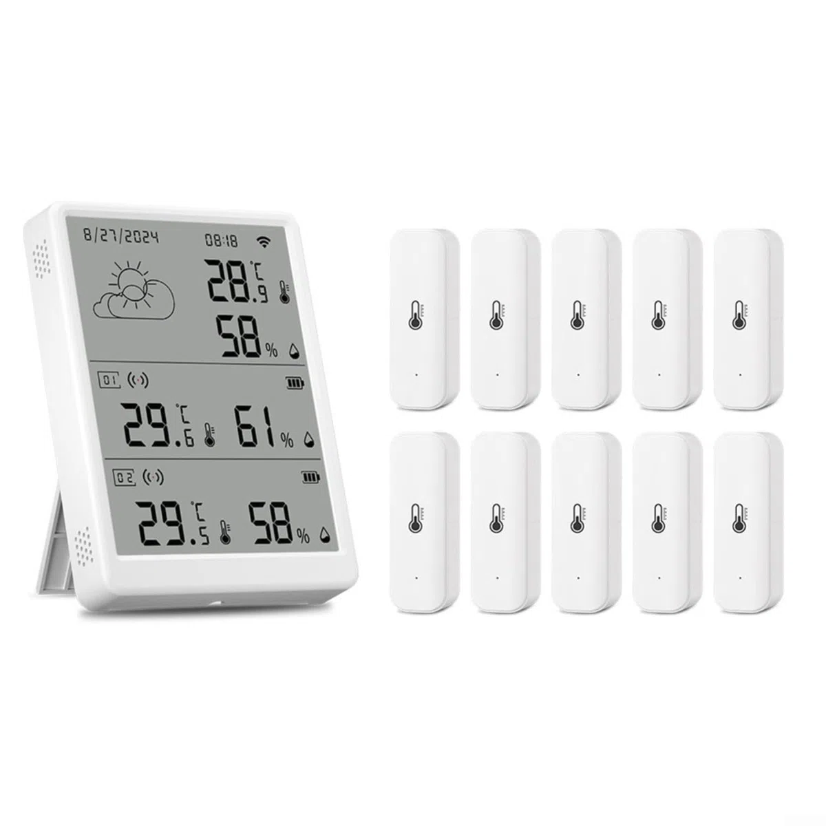 Thermomètre hygromètre WiFi Tuya RF433 Grand écran LCD Portée sans fil 100 m Capteur température humidité Alexa 10 capteurs