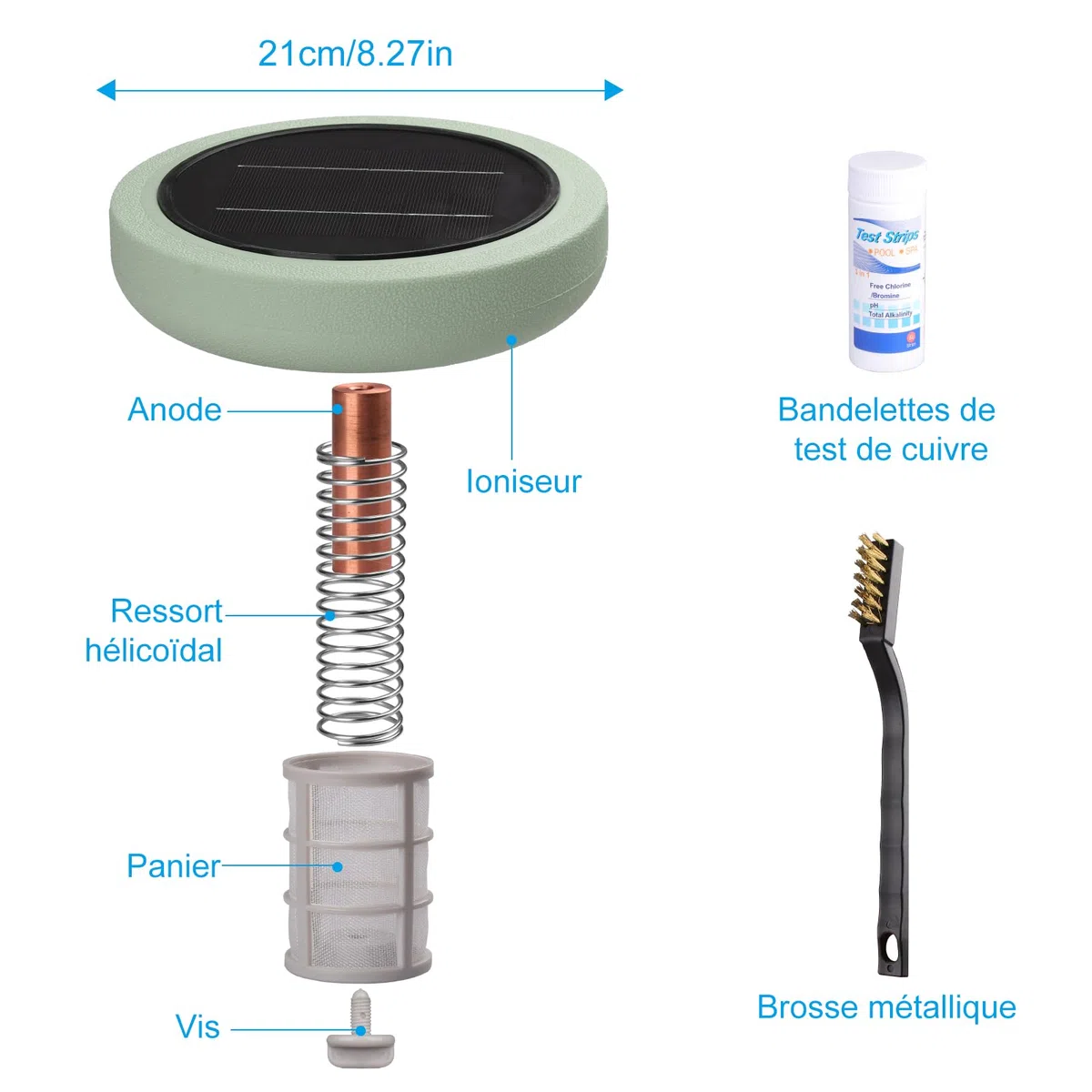 Ioniseur Solaire de Piscine, Nettoyeur D'ioniseur Purificateurde Piscine à Energie Solaire Clarificateur d'eau de Piscine Clarificateur de Piscine pour Jusqu'à 40000 Gal (Vert)