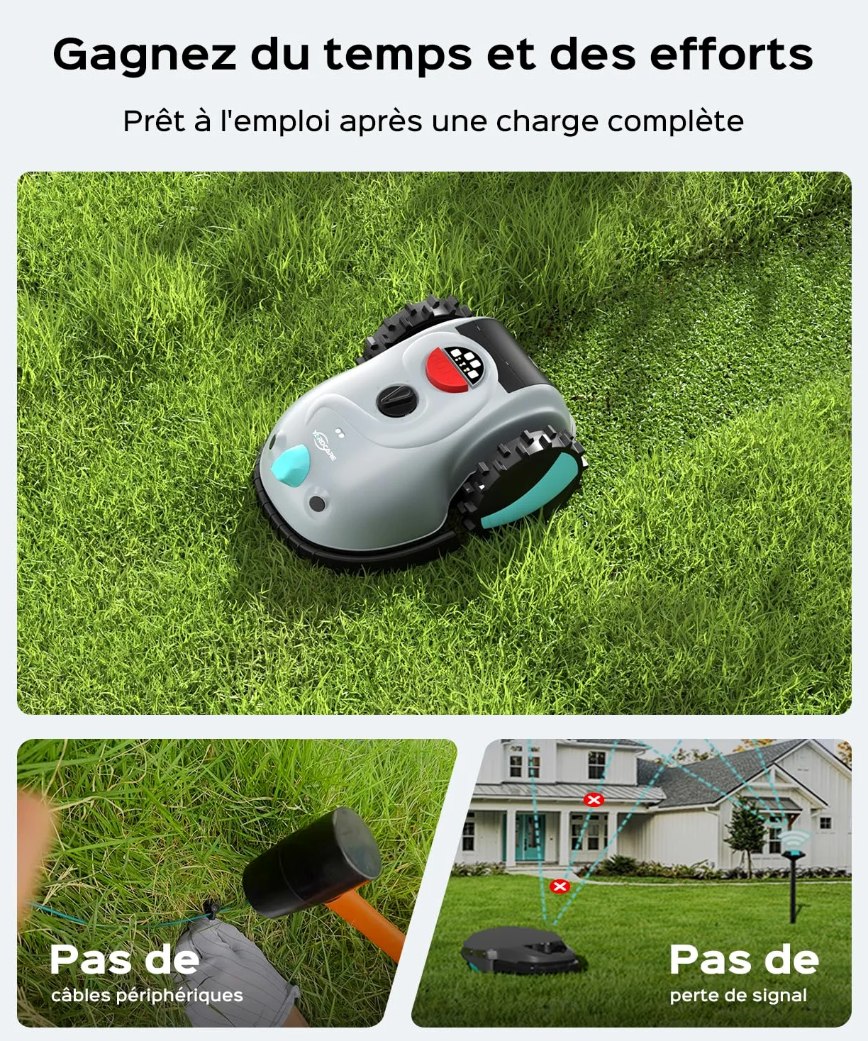 YARDCARE V100 Robot Tondeuse sans Fil Périphérique avec Navigation Visuelle, Détection d'obstacles 150, Robot Tondeuse Gazon avec Batterie(4Ah), Bandemagnétique, Lames de Rechange