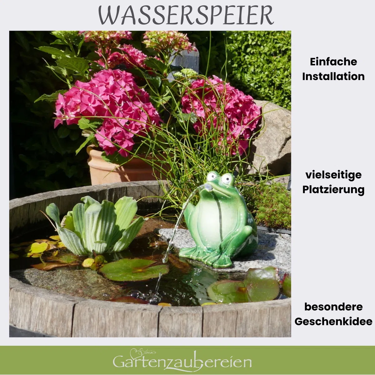 Gartenzaubereien Purgeur d'eau Grenouille Vert foncé céramique Pompe Solaire