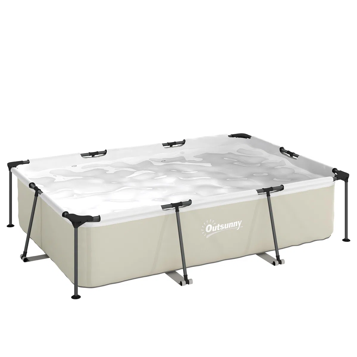 Outsunny Piscine Tubulaire Rectangulaire - 316x238x66,5cm avec Pompe de Filtration - Piscine Hors Sol Famille 3701L en PVC Triple Couche, Structure Stable Antirouille, Gris