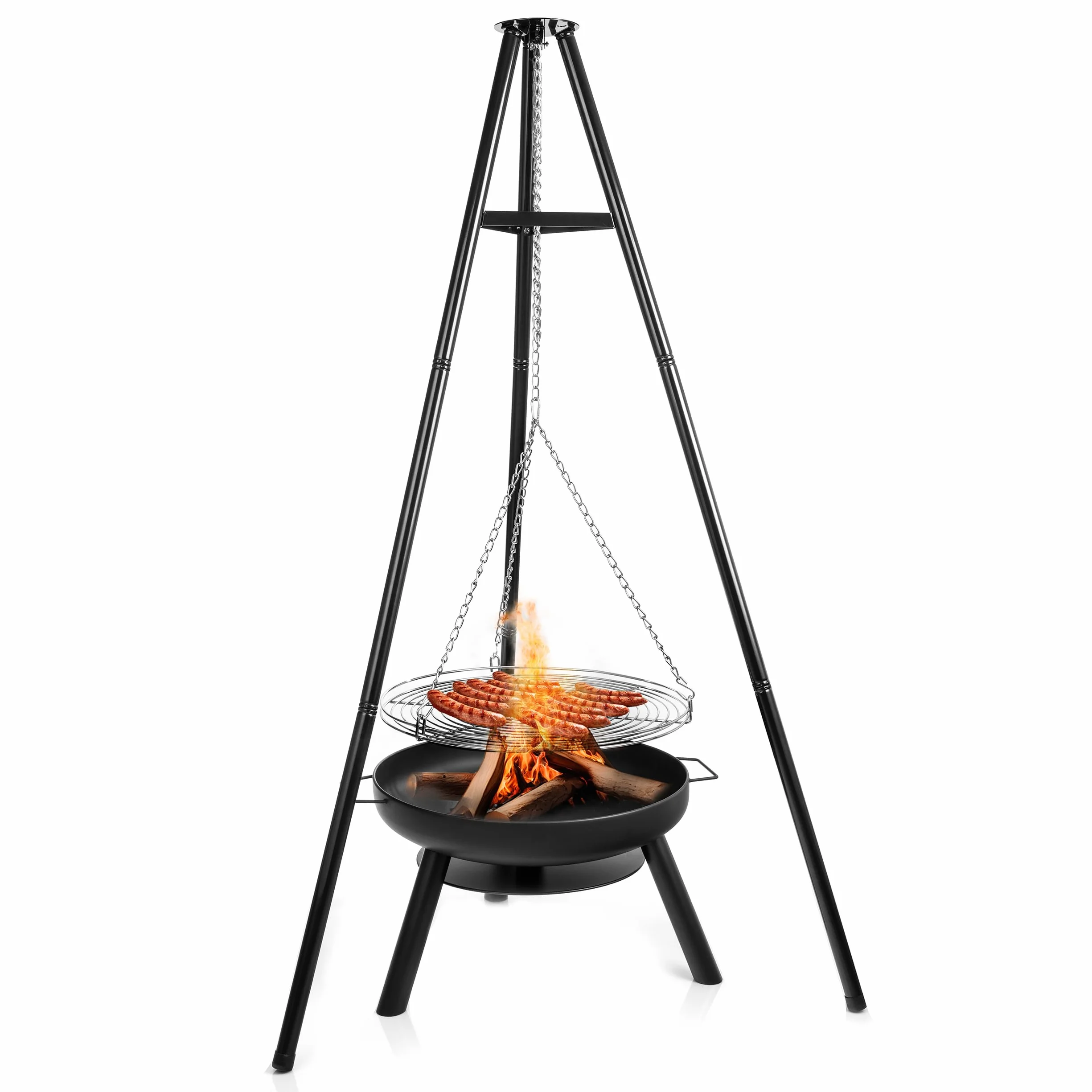LEHMANN Brasero Exterieur Barbecue Ø 60 cm avec Grille de Cuisson - Grande Brasero de Jardin pour Terrasse la Jardin - Structure en Acier - Robuste et Durable - Noir - 12 kg