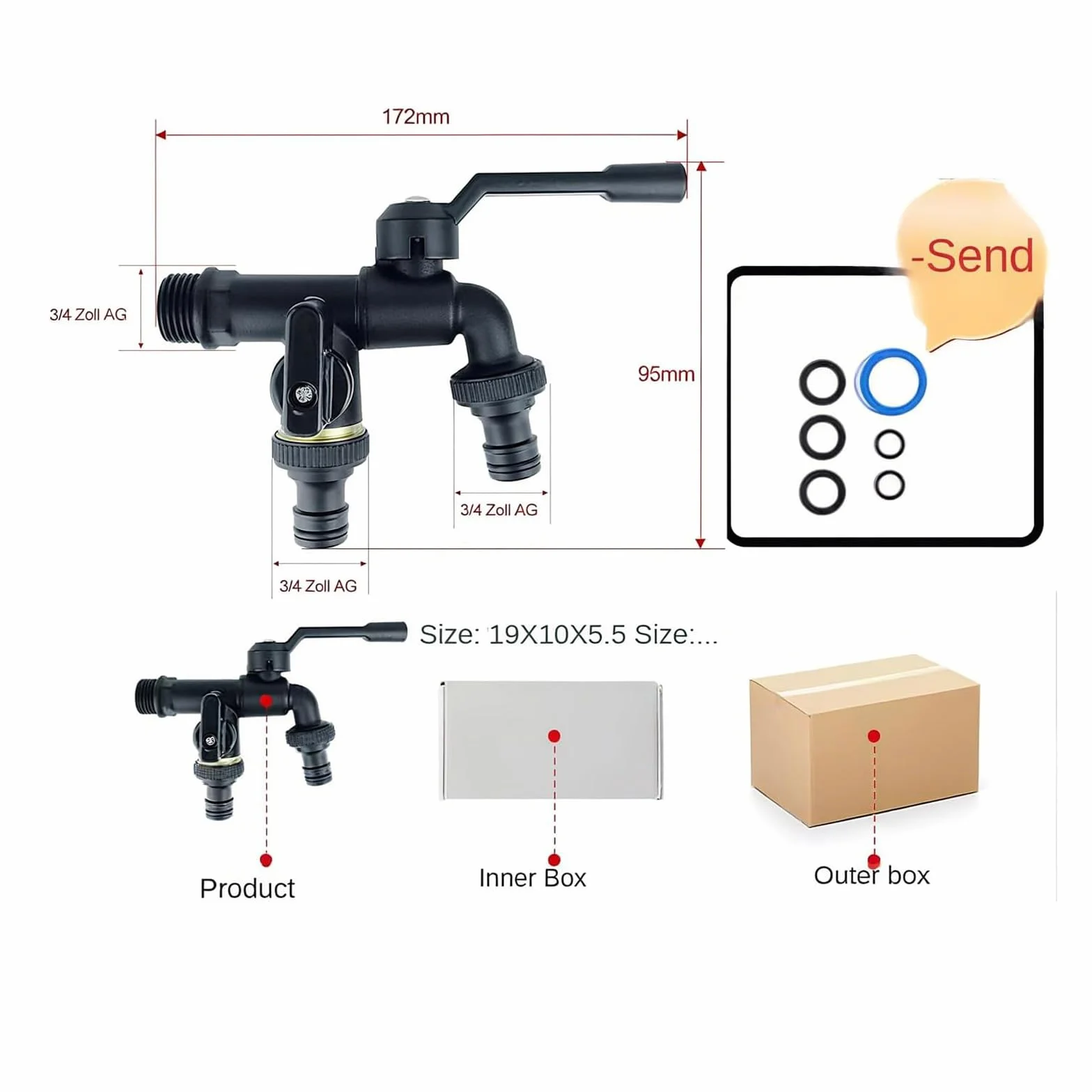 Robinet Exterieur Double Jardin Laiton Noir Entrée 3/4 2 Sorties 3/4" Citerne Pluie Machine Laver