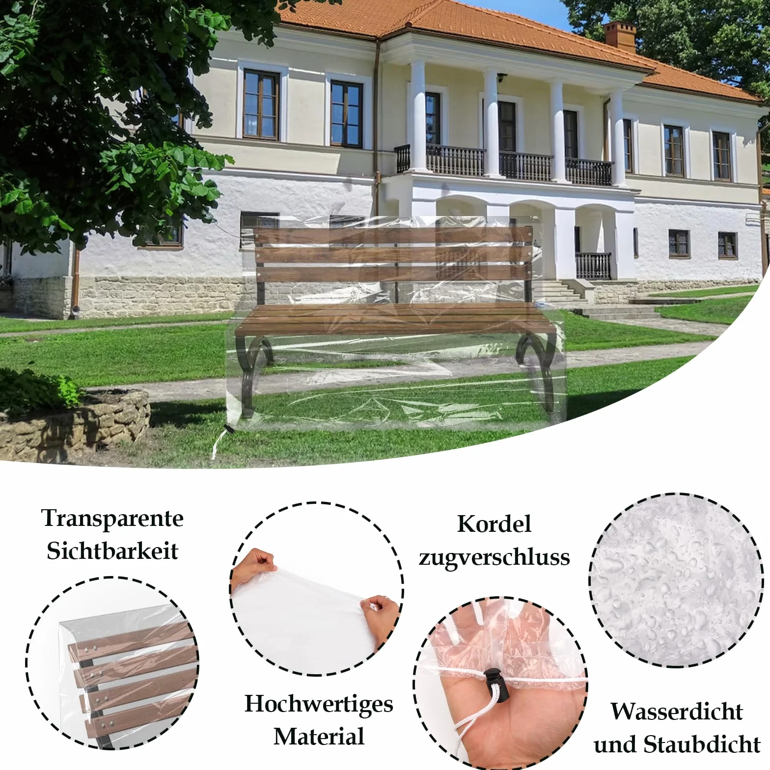 Housse de protection pour banc de jardin 160x80x75 cm transparente imperméable