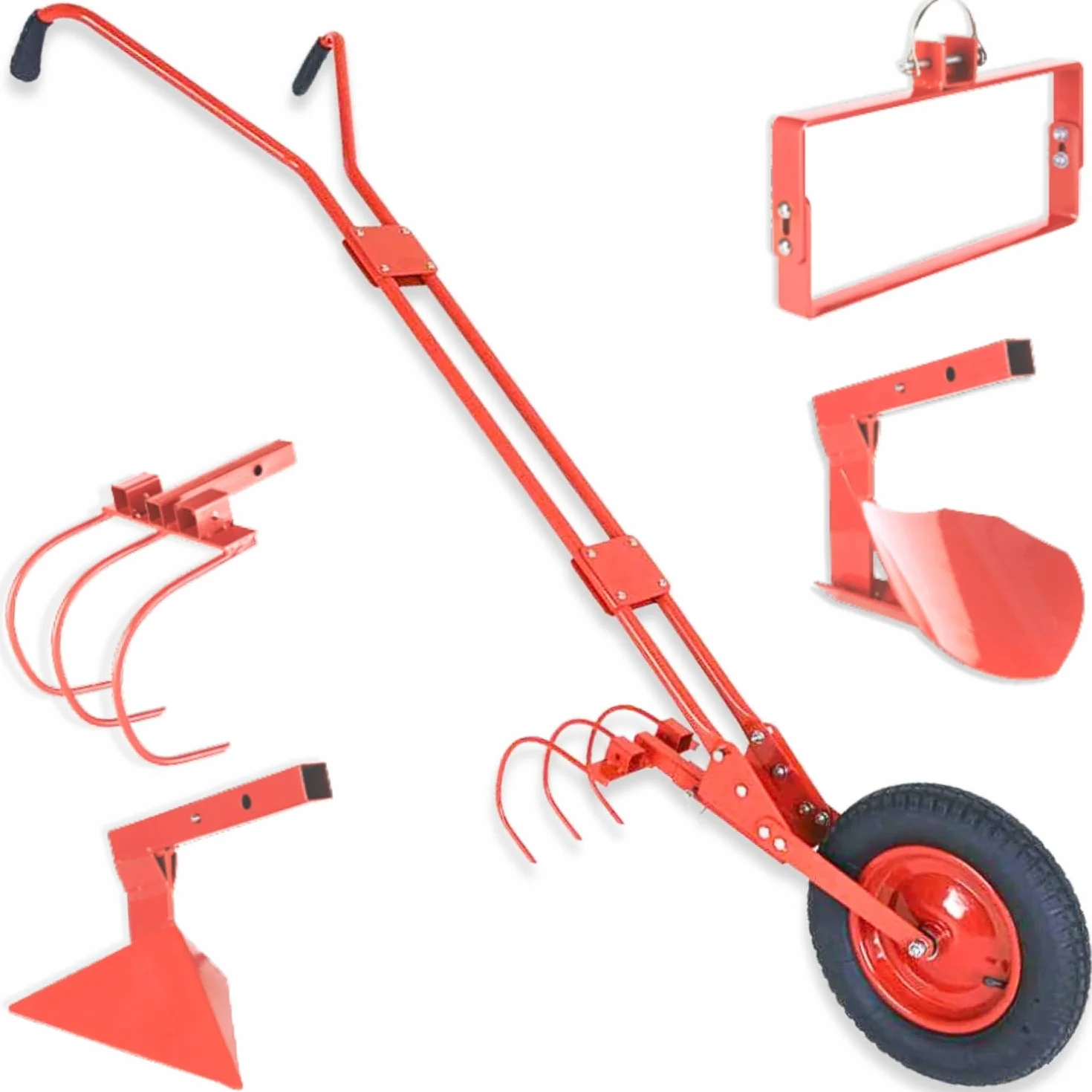 TERRE JARDIN Cultivateur a Roue 40 cm Diamètre 4 en 1 Manuel avec Sarcloir Butoir Griffe Soc de Charrue