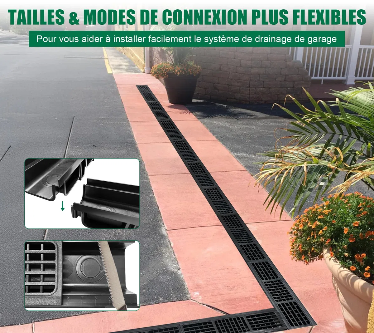 Lot de 12: 500x140x100 mm Caniveau Terrasse en PEHD Noir avec Grille, B125 caniveau extérieur de Drainage en PEHD, 6m, pour l'allée, Le Jardin, la terrasse, Le Garage, Le Cour
