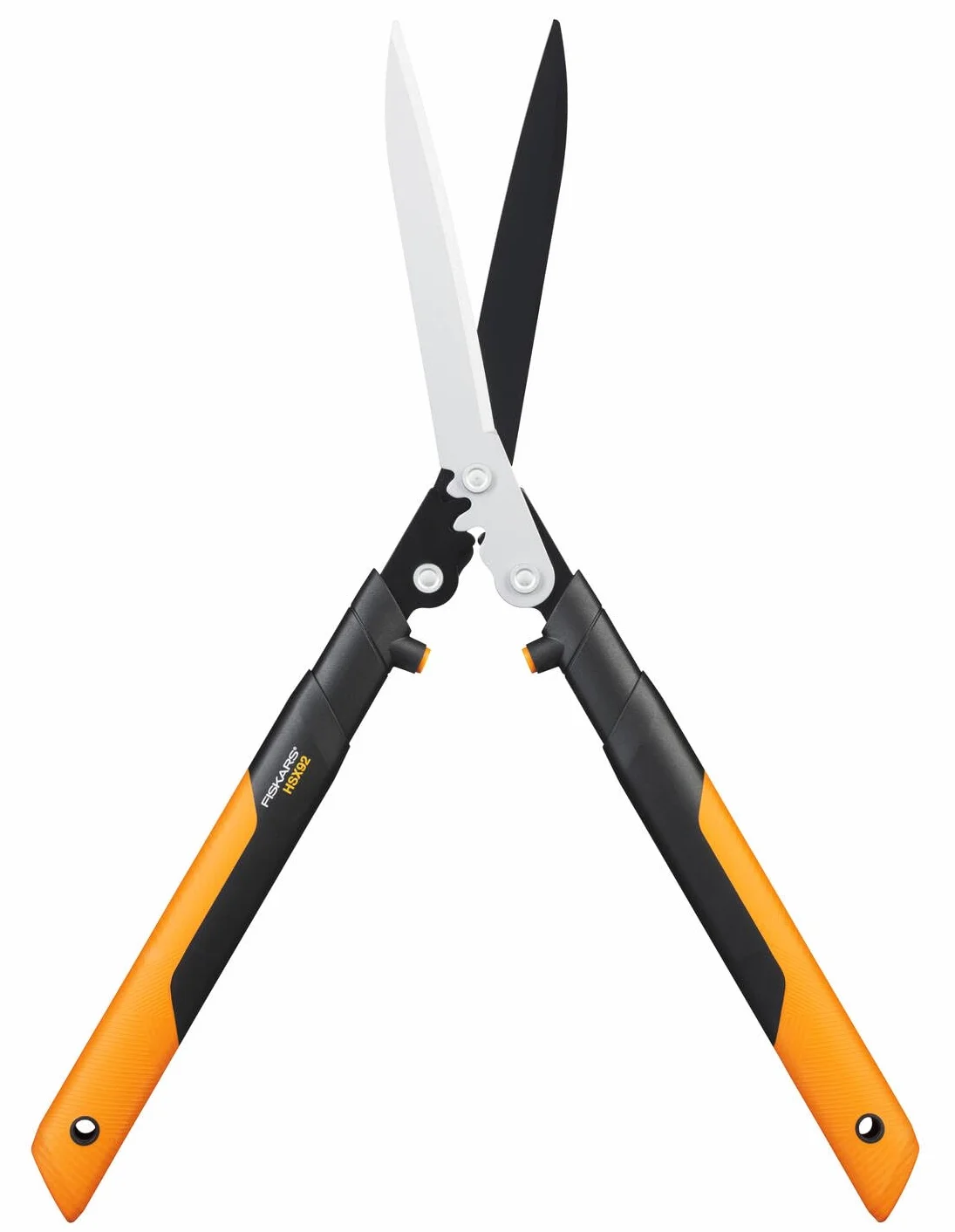 Fiskars Cisaille à haie, Système à crémaillère PowerGear X, Revêtement antiadhésif, Lames en Acier, Longueur: 63 cm, Noir/Orange, HSX92, 1023631