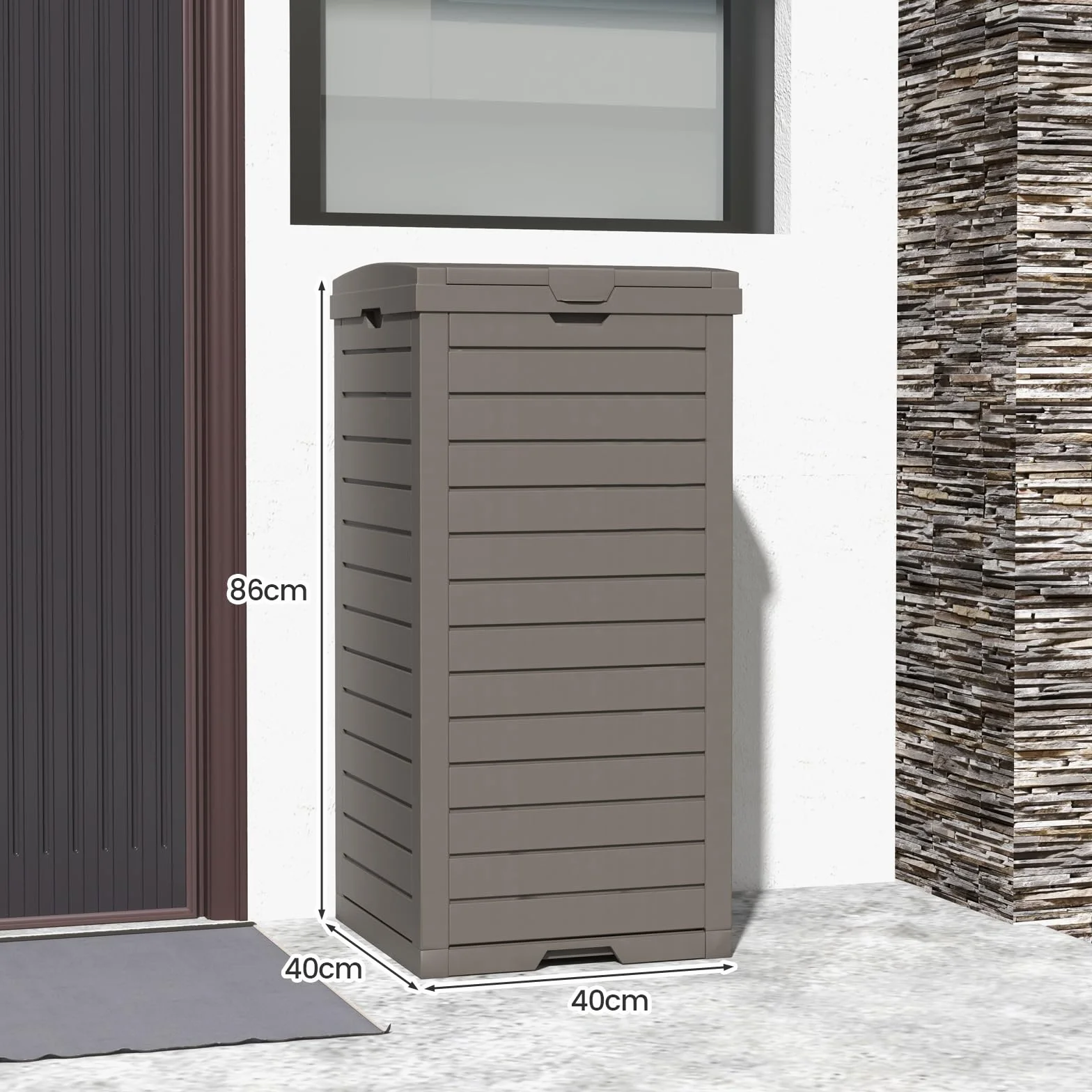 GIANTEX Poubelle Extérieure de 117L, Bac Poubelle en Résine Étanche, Bac d'Égouttage Coulissant, Couvercle à Plusieurs Niveaux, pour Patio, Arrière-Cour, Terrasse (Marron, 2 Pièces)