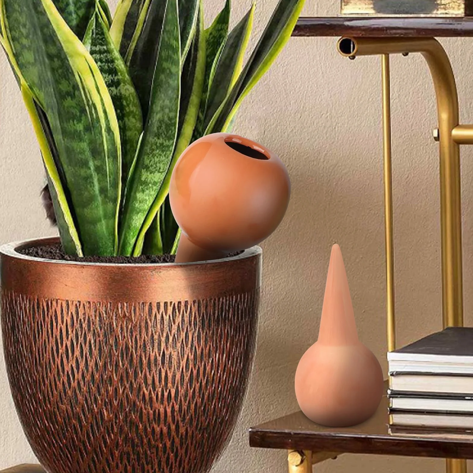 EXLECO 8X 360ml Cône en Argile Goutte à Goutte Grand Globes D'arrosage en Céramique Arrosage Bouteille Automatique Terre Cuite pour Arroser Distributeur d'eau pour Plantes Terracotta Watering Pots