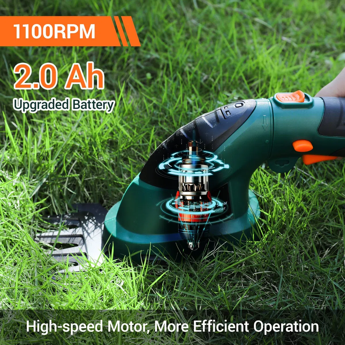 LIFERUN Taille-haie électrique 7,2 V 2000 mAh, 2 en 1 Taille haie Telescopique, Cisaille à Gazon avec Chargeur, Coupe Bordure sans Fil, Coupe haie pour Jardin, Gazon, Arbuste, Pelouse, Vert foncé
