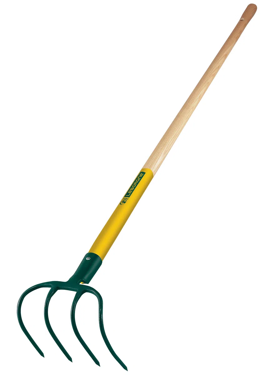 Leborgne, Croc à Fumier, 4 dents, Largeur: 21 cm, Manche: 130 cm, Acier Forgé et Trempé, Manche Bois Certifié PEFC 100%, Croc à fumier pour griffer, aérer, niveler, briser les mottes de terre