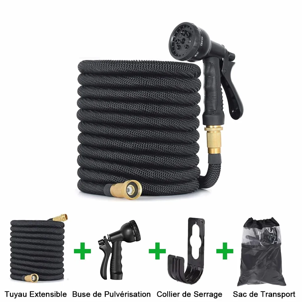 Tuyau d'arrosage Extensible 7.5M avec 8 Modèles de Pulvérisation Raccords 1/2" et 3/4" pour Jardin Arrosage Nettoyage