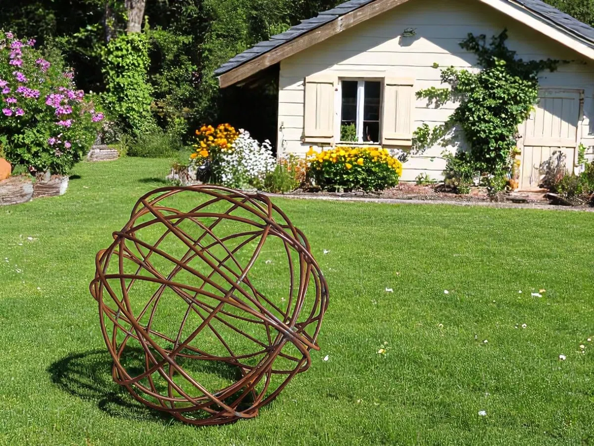 Bornhöft Boule de jardin en fer, aspect rouille, 40 cm, boule décorative en métal pour jardin en patine, décoration de jardin