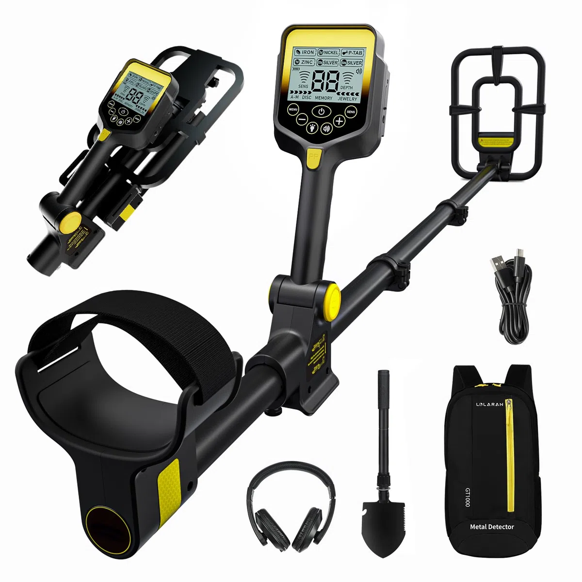 LOLARAN Kit de Détecteur de Métaux pour Adultes et Enfants, Batterie au Lithium Rechargeable, Détecteur de Métaux Professionnel avec Mode Pinpoint, Detecteur de Metaux sans Fil, Rétractable, Étanche