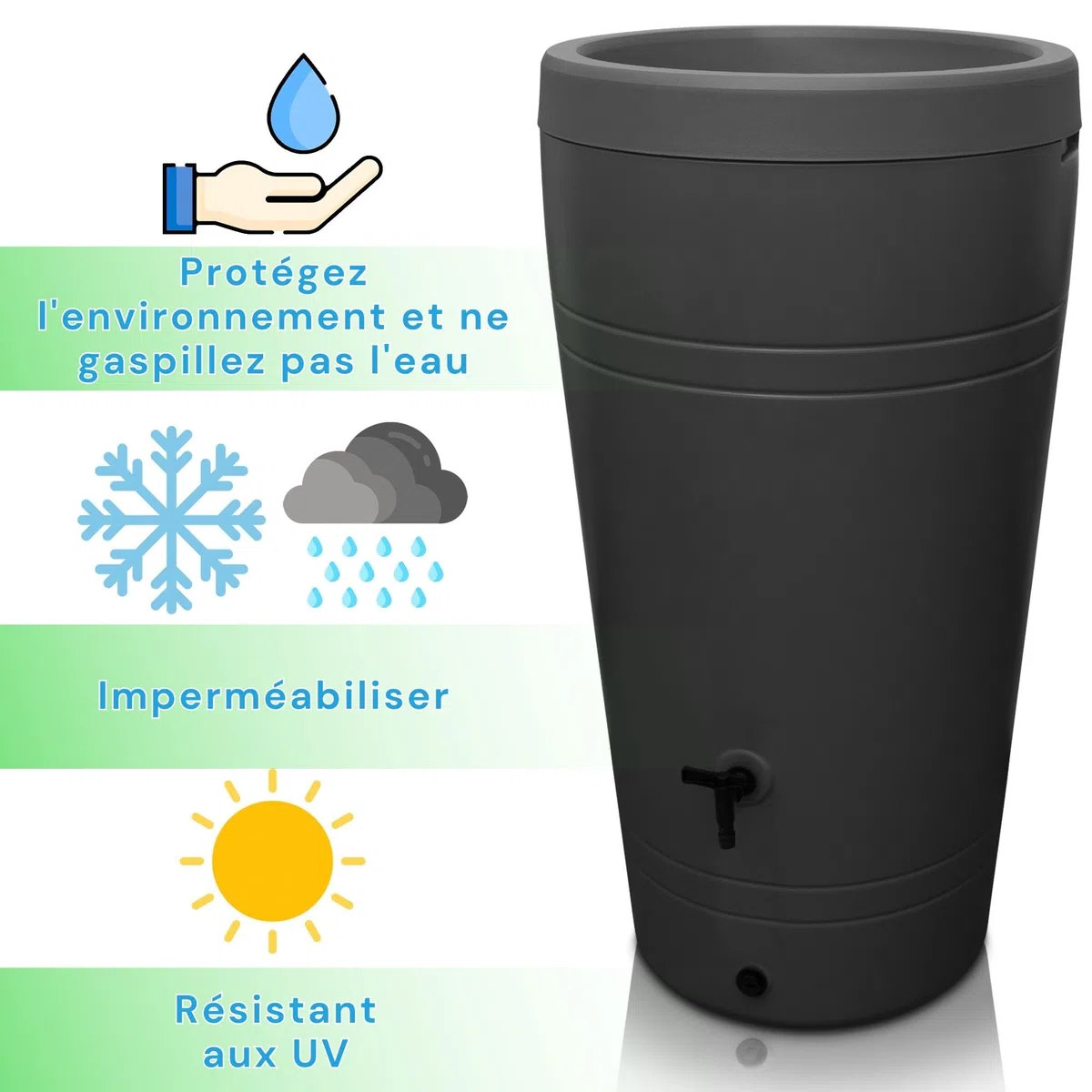 YourCasa Récipient pour Eau de Pluie 230 l - Design Decore - tonneau/réservoir d'eau de Pluie - avec Robinet - récupérateur Eau de Pluie - collecteur Eau de Pluie (Anthracite)