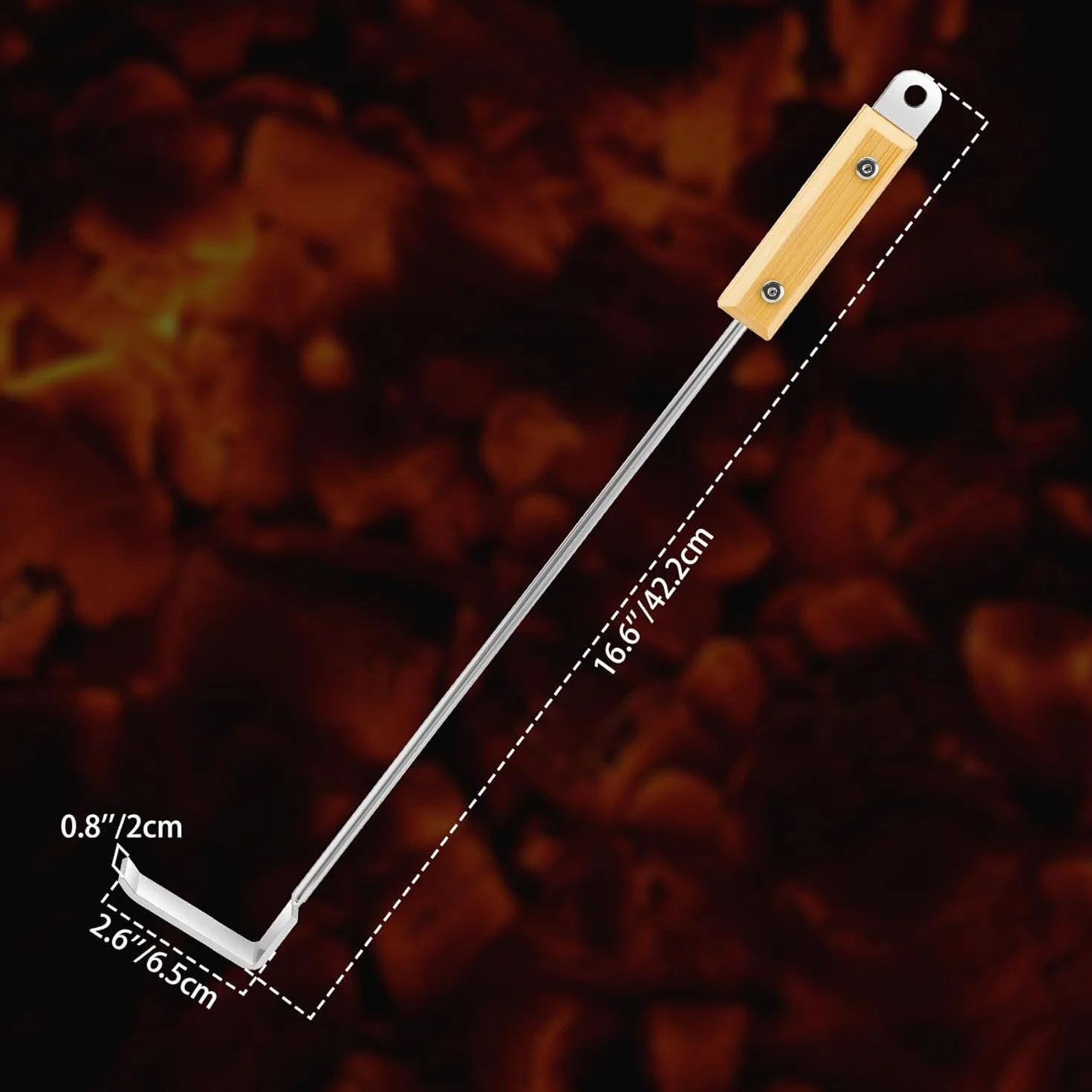 Onlyfire Flam Tisonnier Cheminée Racloir Cendre Acier Inoxydable Manche Bois Accessoires Cheminée Gril Kamado Four Pizza