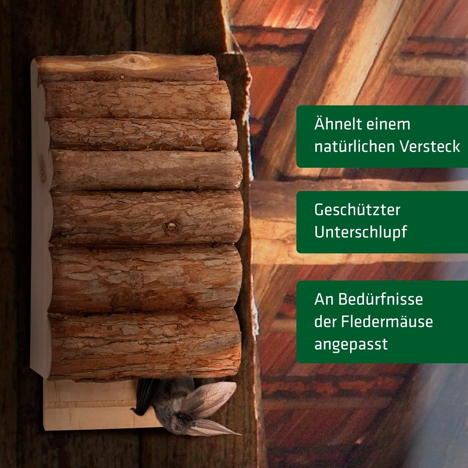 GARDIGO® Nichoir pour Chauves-Souris en Bois Non Traité 28 x 13 x 8 cm