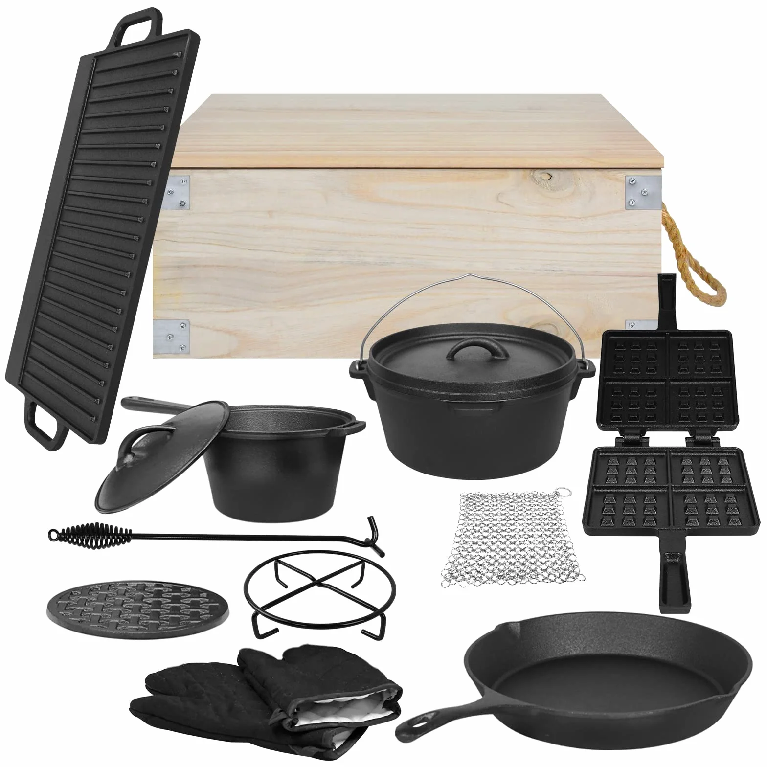 XMTECH Lot de 11 casseroles à sauce Dutch Oven en fonte avec couvercle