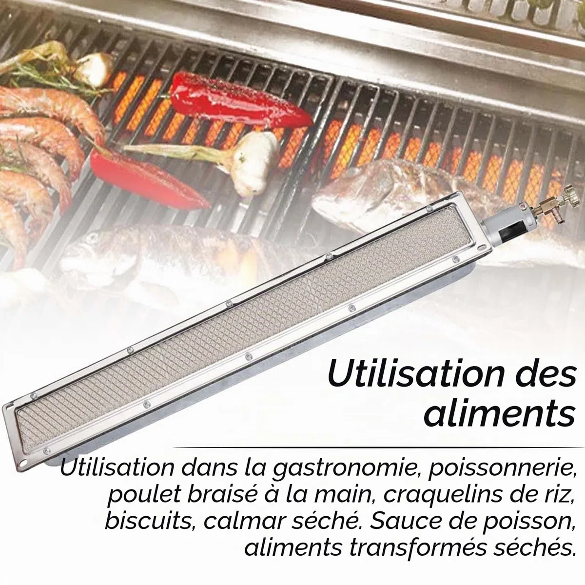 Brûleur latéral infrarouge - Brûleur latéral infrarouge - Barbecue à gaz - Élément chauffant - Chauffage en céramique - Pour cuisiner, griller, rôtir le camping - 57 x 9,5 cm