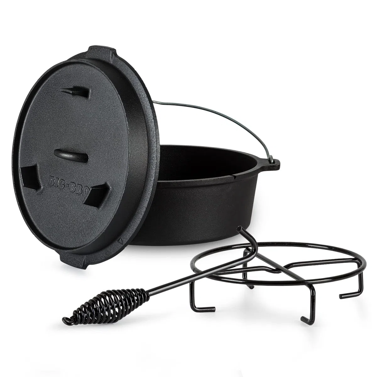 Cocotte en Fonte Pré-assaisonné 9L avec Couvercle, Faitout pour l'Exterieur, Marmite Résistante au Four, Chaudron de Camping