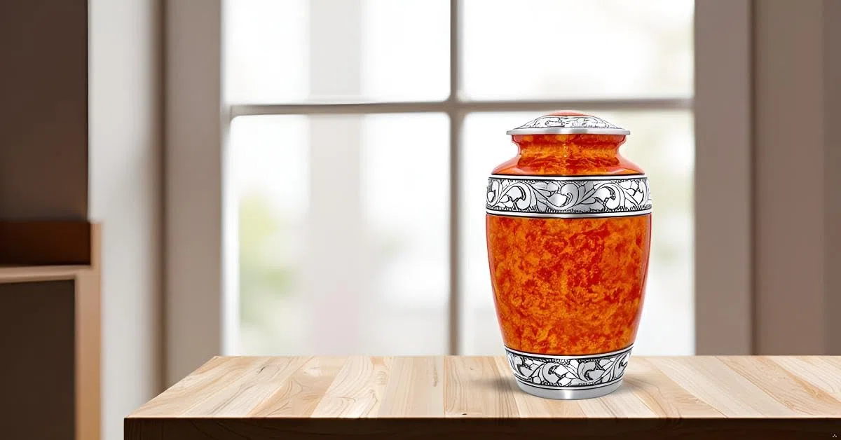 Hind Bricoler Coucher de soleil Orange Urne funéraire pour adulte humains des cendres – Adulte funéraires Urne fabriqué à la main – Grande enterrement Urne funéraire pour cendres humain (19,1 x
