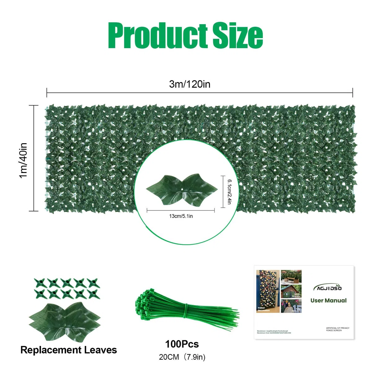 Haie Artificielle 1x3M, Mur Vegetal Artificiel Exterieur, Brise Vue Jardin Décoration, Clôture de Feuilles Artificielles, 100 Pcs Serre Cable Plastique