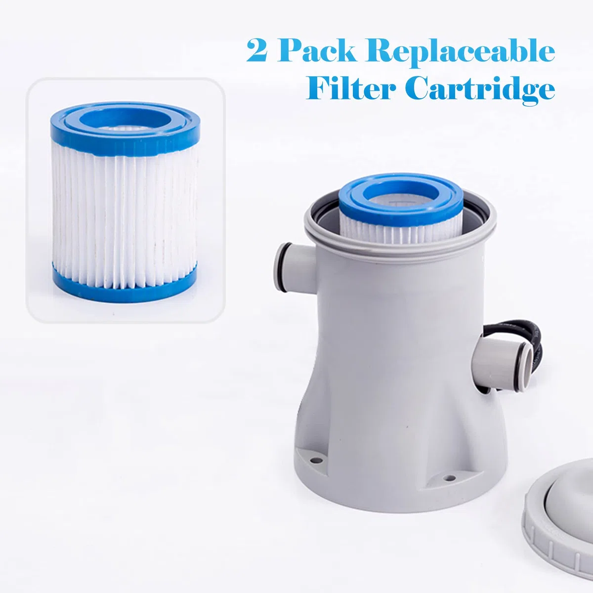 Kavolet Pompe de Filtration de Piscine, avec 2 Cartouches de Filtre de Piscine, 330 GPH Pompe à Eau électrique pour pataugeoire, Pompes de Piscine Hors Sol, Petite Pompe de Filtration de Piscine