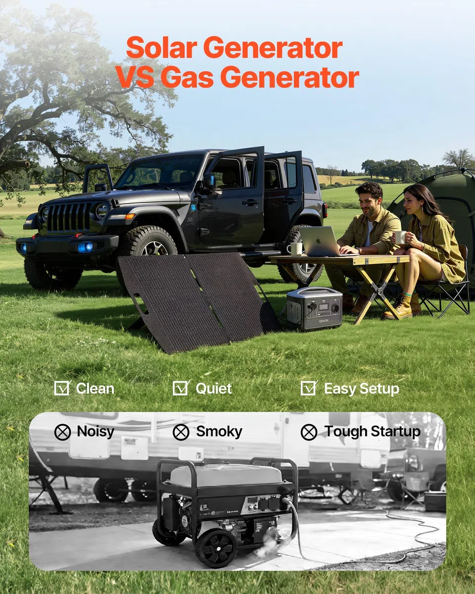 VEVOR Station Électrique Portable 600 W Générateur Solaire Portable Panneau Solaire 100 W Batterie Secours LiFePO4 493 Wh pour Urgence Domestique, Camping, Voyage Camping-car, avec 7 Ports de Sortie
