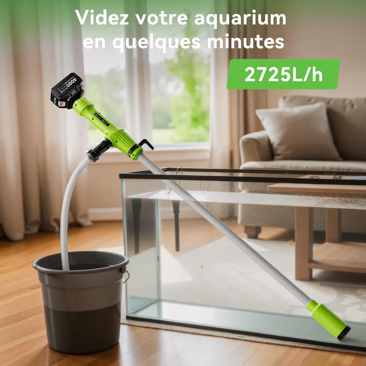 Taskstar Pompe de transfert sans fil pour eau/diesel, filtre Ø5,6 cm, 2725 l/h vidange, autonomie 60 min, hauteur 5 m pour sous‑sol, piscine, étang, fûts pluie, bateau, aquarium, camping‑car