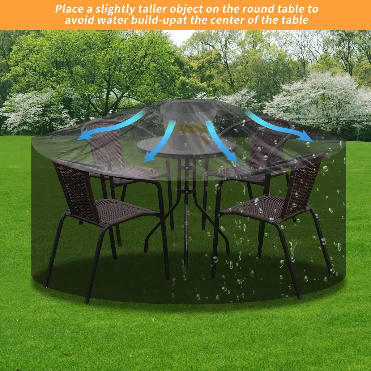RICHIE Housse ronde imperméable pour meubles de jardin - Grande taille - 200 x 80 cm - Résistante au vent et aux UV - Noir