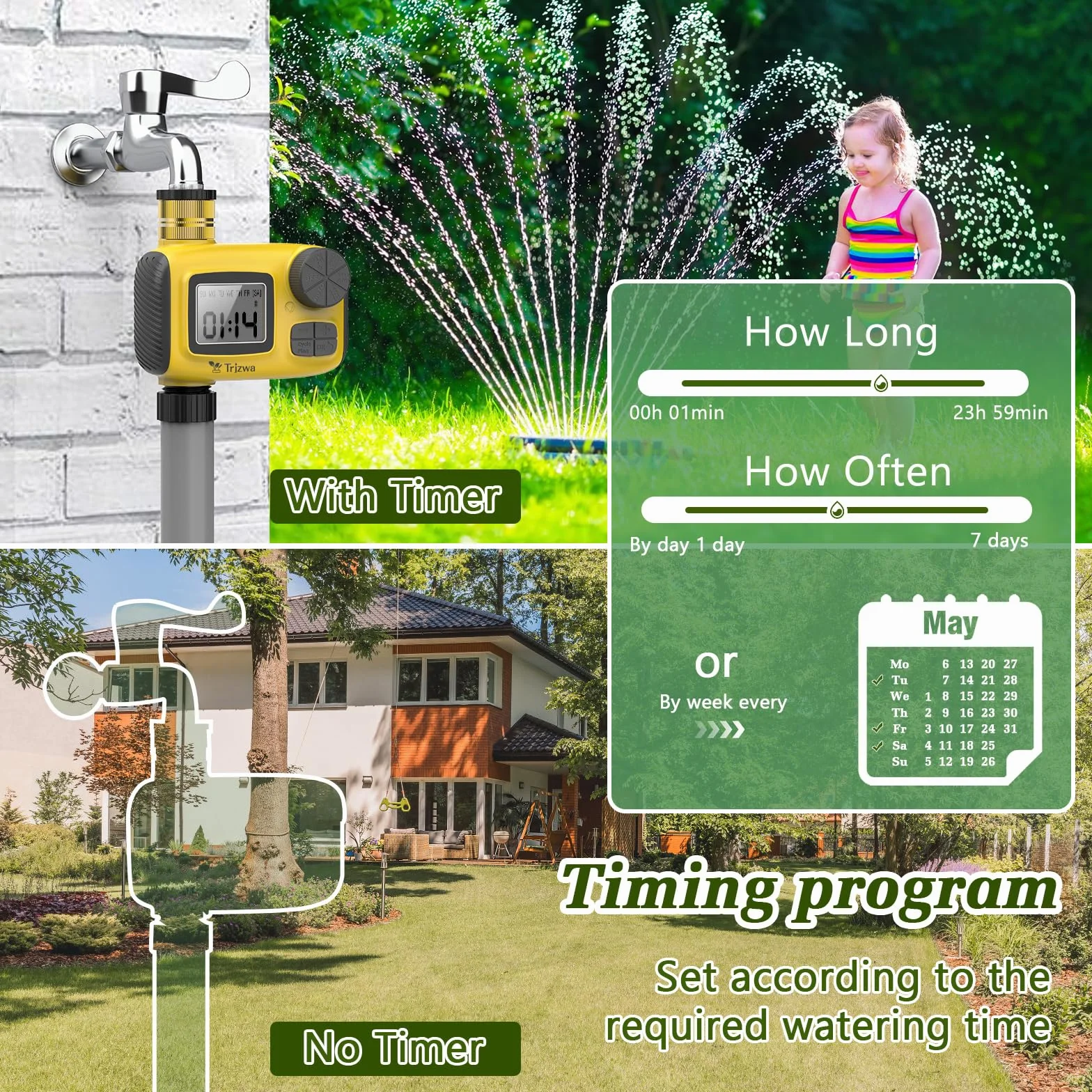 Programmateur Arrosage Automatique, 2024 Le Nouveau Minuteur Arrosage Automatique AVCE Écran LCD Bouton Manuel pour Un Réglage Facile Applicable de Arrosage Système pour Pelouse et Jardin