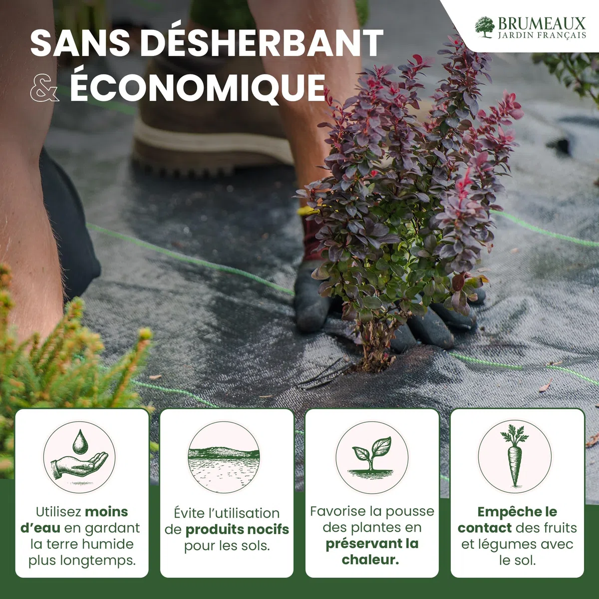 SKYLANTERN Toile de Paillage 130g/m² très épais - Geotextile Anti Repousse Gravier 50m x 1m (50m2) pour Terrasses et Allées - Bache Desherbant Anti Mauvaise Herbe 130g - Toiles de paillage Géotextile