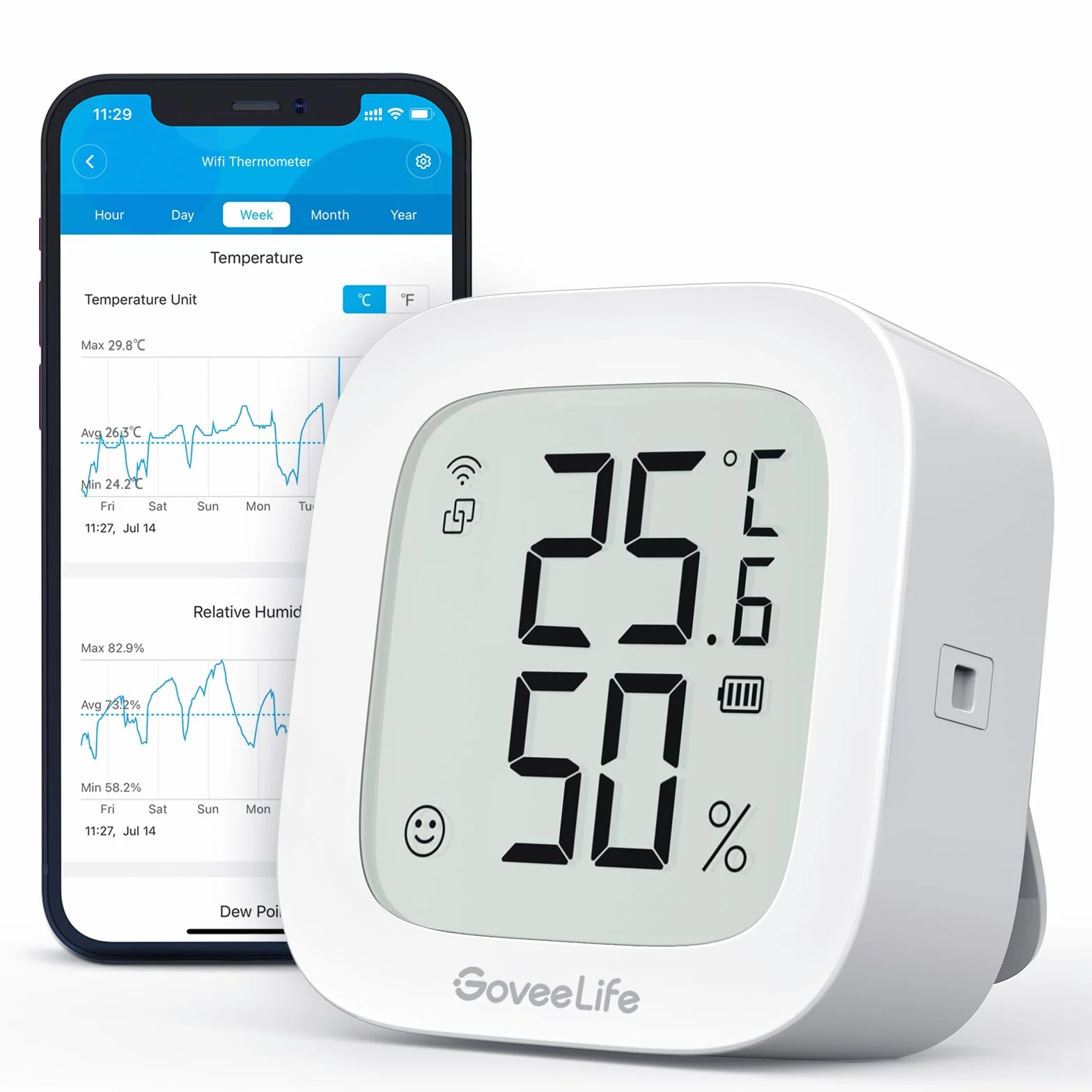 GoveeLife Hygromètre Wi-Fi Thermomètre numérique Température Humidité Intérieur Contrôle à distance Notification Application Stockage Données
