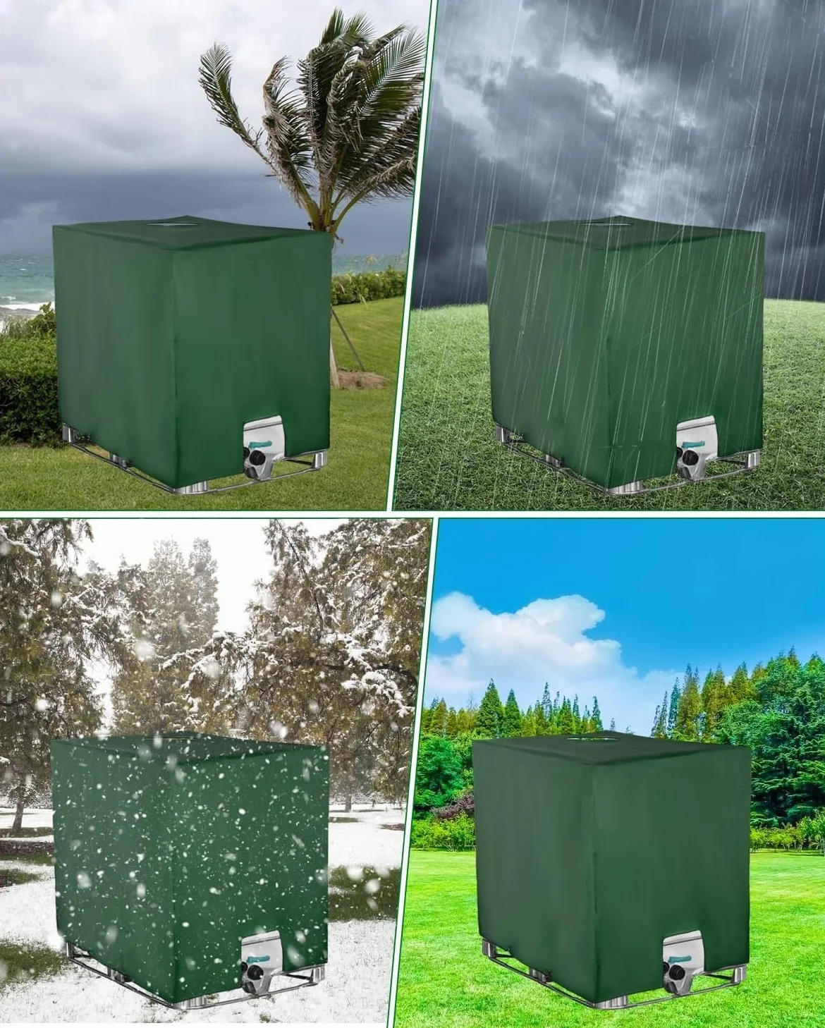 Bâche pour Cuve IBC 1000L, Anti-UV Anti-poussière, Protection Réservoir Eau, 116 x 100 x 120 cm, Vert