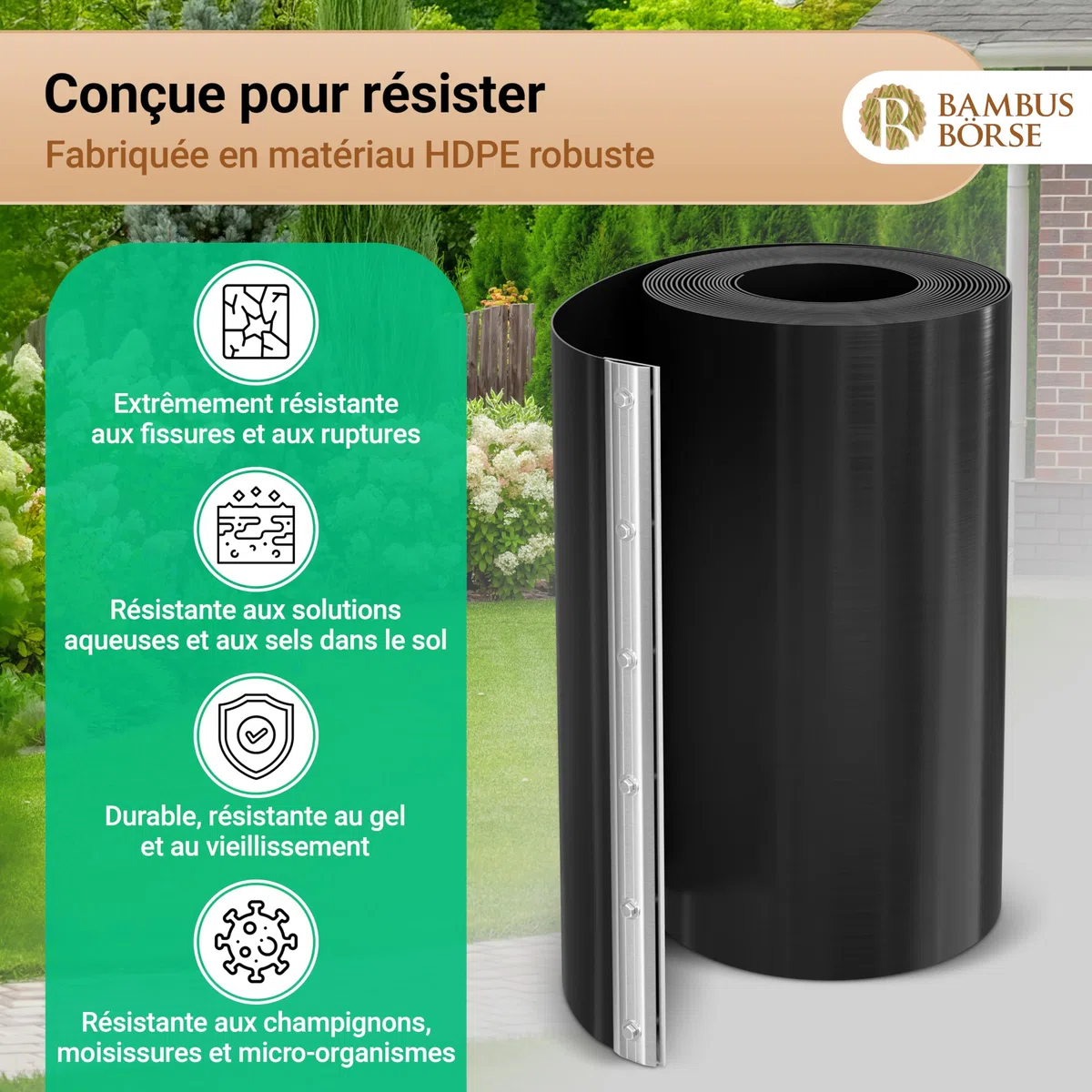 Barrière anti-racines de 70 cm de haut - Barrière anti-rhizomes avec rail de fermeture Épaisseur 2 mm - 15 m de longueur - En HDPE de haute qualité