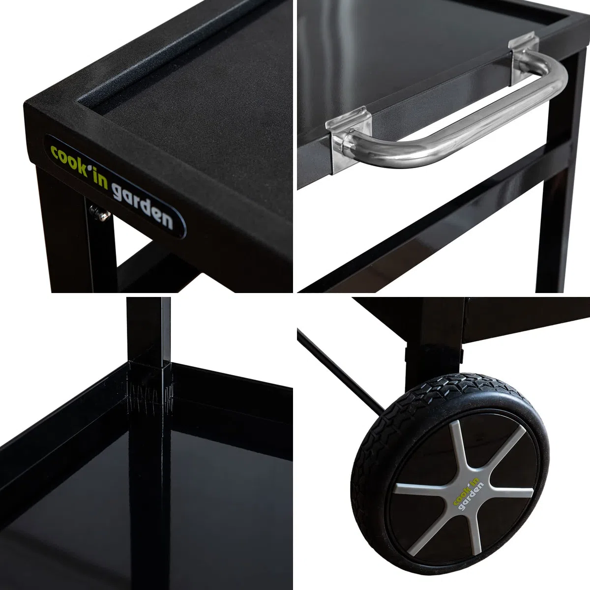 Cook'in Garden - Desserte en métal clipsable pour plancha COBAN. Desserte extérieure à roulettes pour Plancha et Barbecue