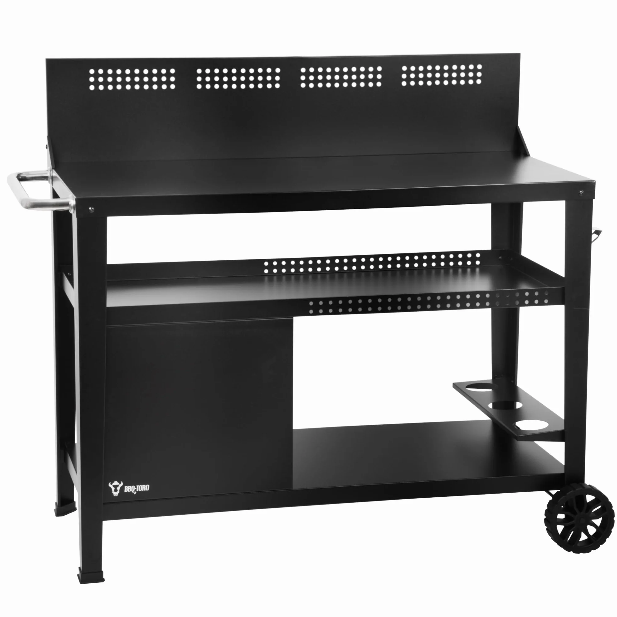 BBQ-Toro Chariot de barbecue 125 x 57 x 104 cm - Noir - Table de barbecue avec grande surface de travail - Table d'appoint de barbecue avec protection contre le vent - Chariot de barbecue d'extérieur