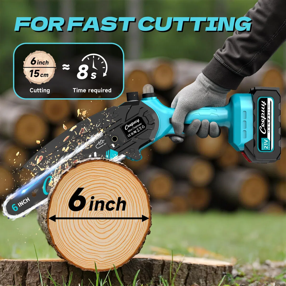 CEEPUY Mini Tronçonneuse à Batterie 2x4000 mAh, 6 Pouces Tronçonneuse Électrique Sans Fil Avec Injecteur d'Huile et Chaîne de Rechange, Convient Pour l'Élagage Des Arbres de Jardin (880W)