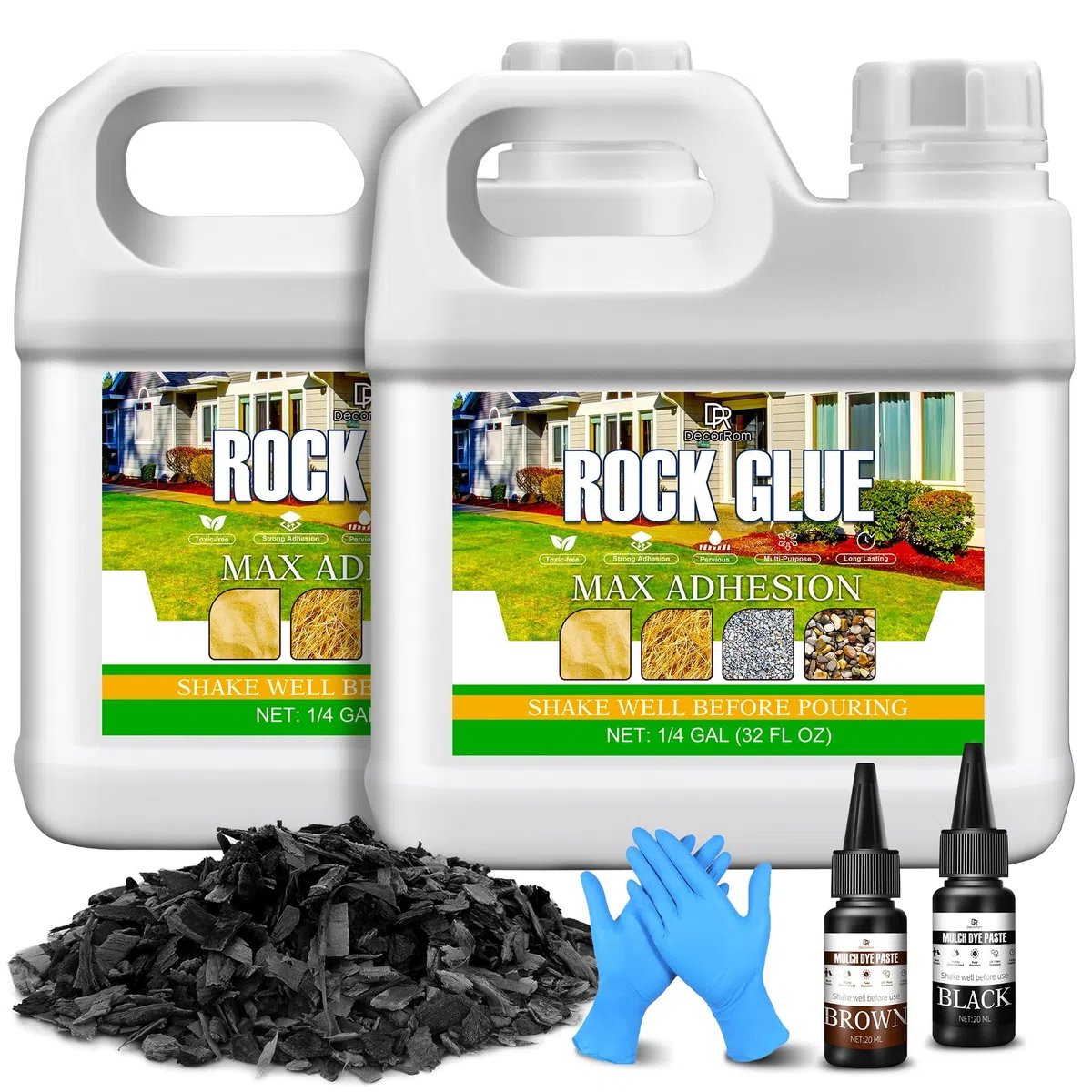 Colle à Gravier Extérieur avec colorant, 2L Liant pour Gravier Prêt à l'Emploi - Fixation Permanente Cailloux Écorces Pierres, pour jardins, cours, patios, rochers, paillis, cailloux et paille de pin