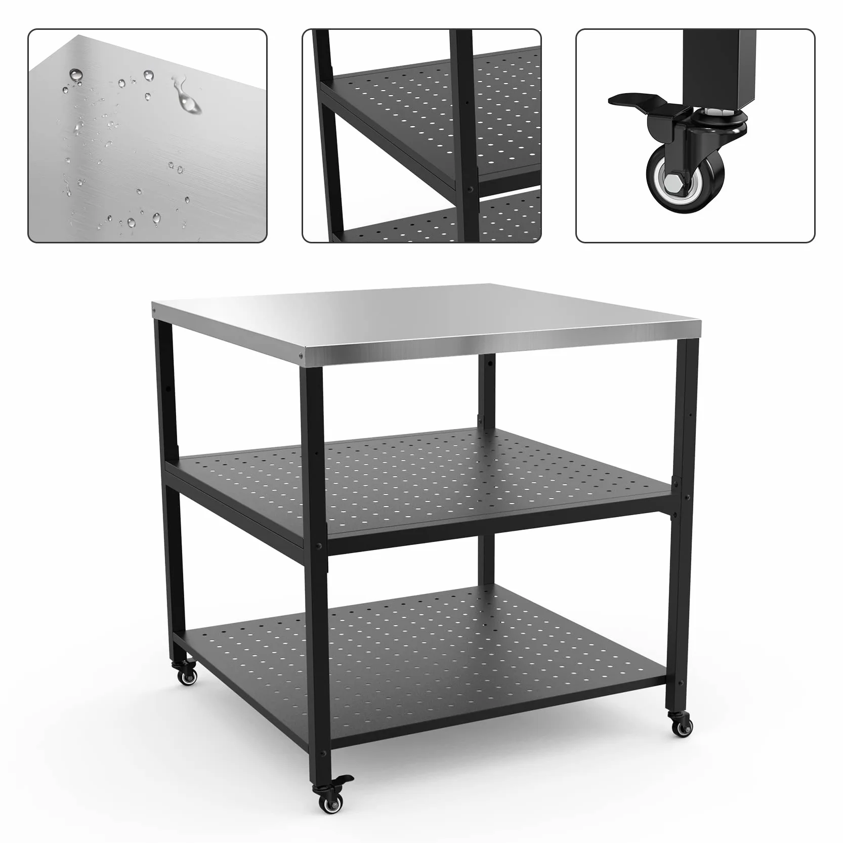 onlyfire Acier Inoxydable Table d'appoint,Table de Support de Four à Pizza avec Roue Poser Votre Four a Pizza,Accessoires Four à Pizza (80 x 80 x 83 CM)